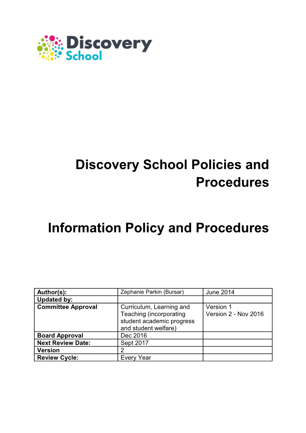 Discovery School Policies and Procedures