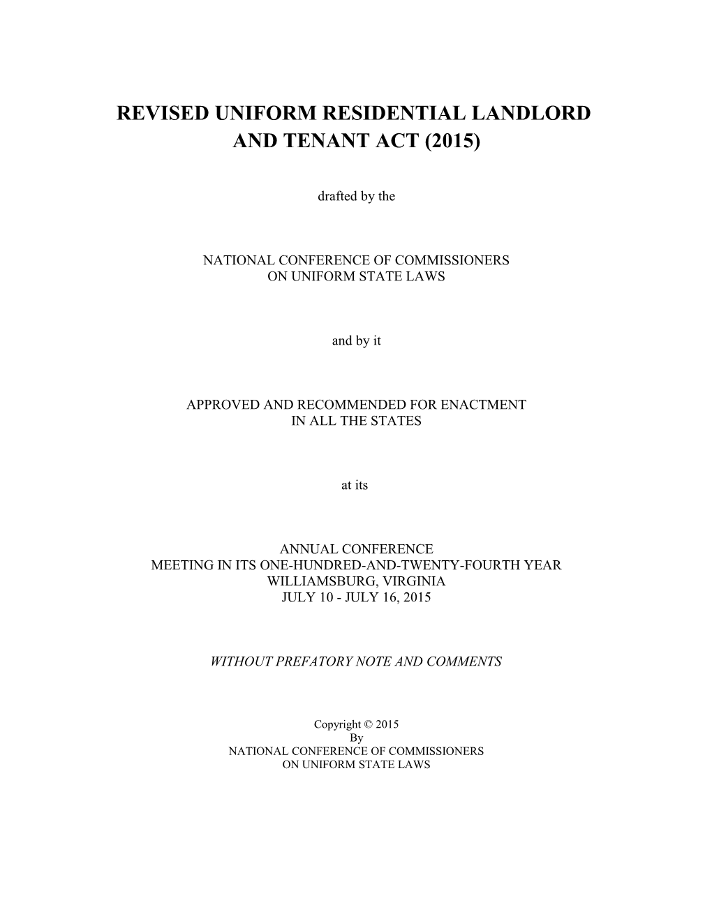 Revised Uniform Residential Landlord