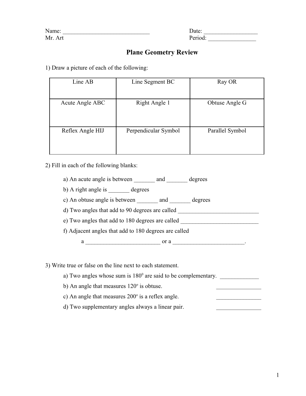 Plane Geometry Review