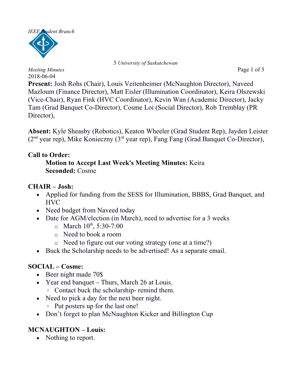 IEEE Student Branch 3 University of Saskatchewan s1