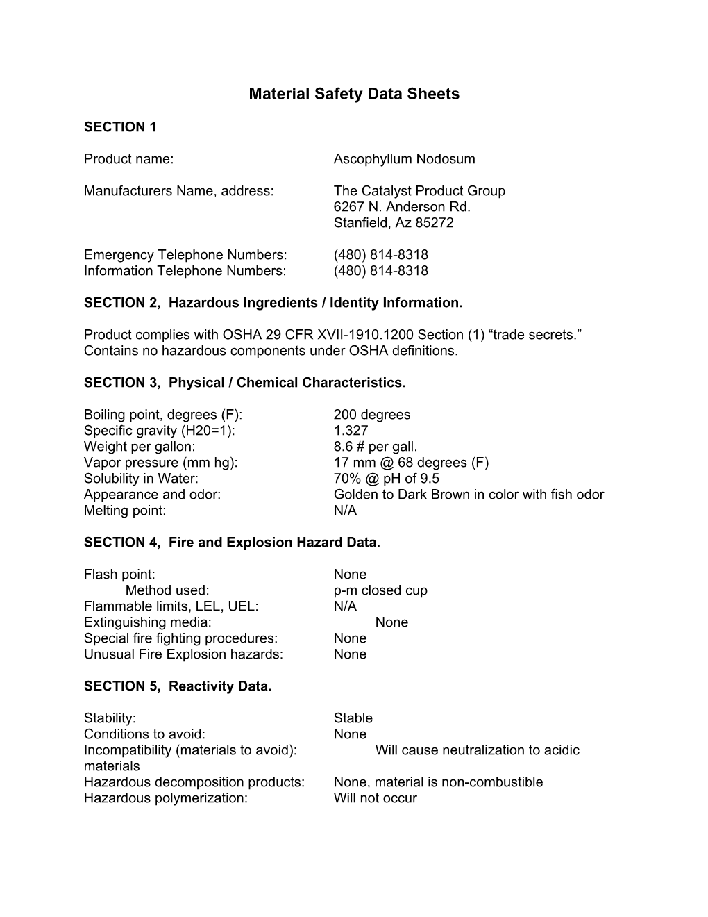 Material Safety Data Sheets