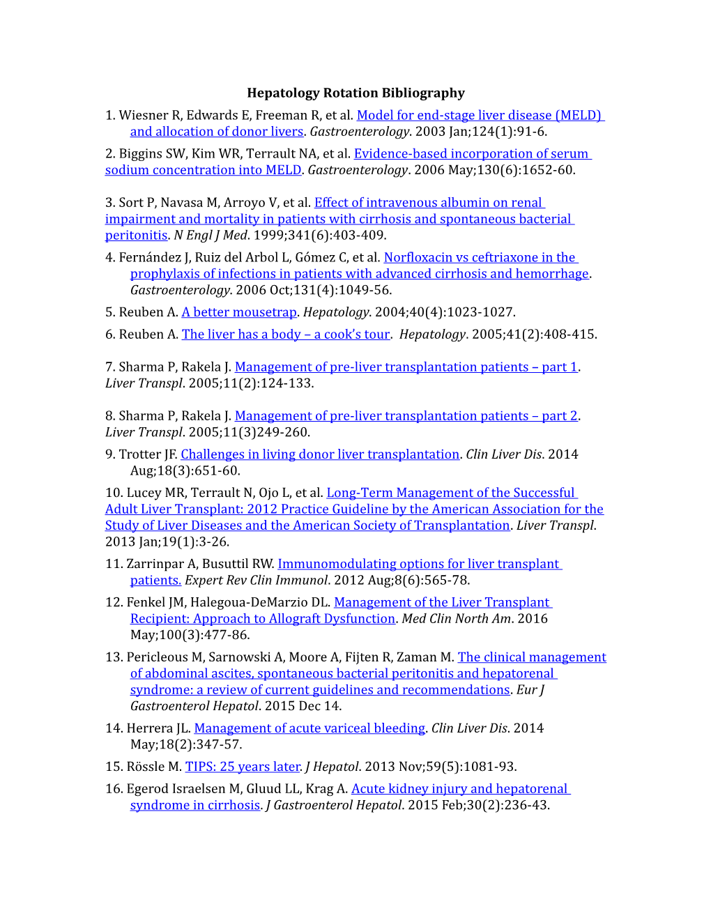 Hepatology Rotation Bibliography