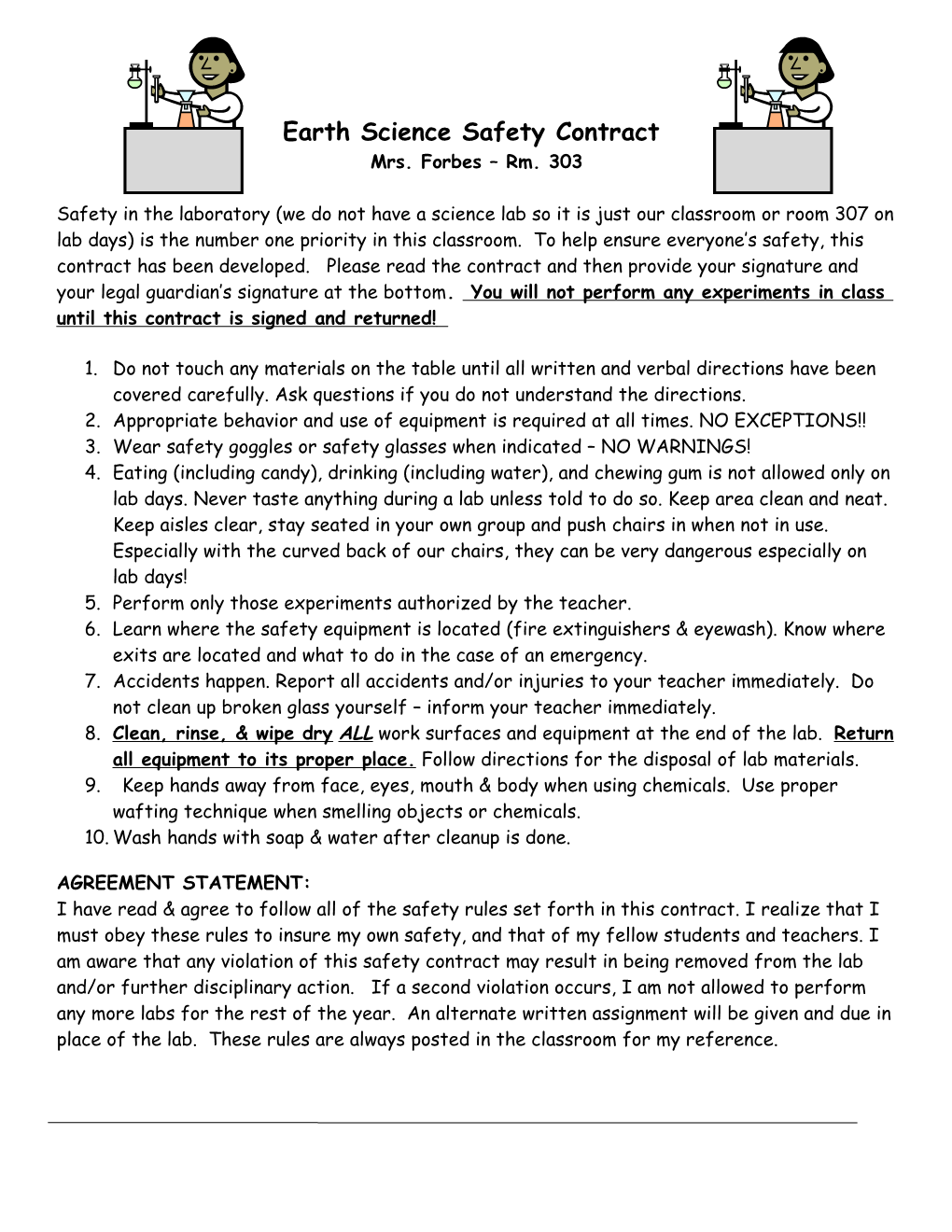 Earth Science Safety Contract