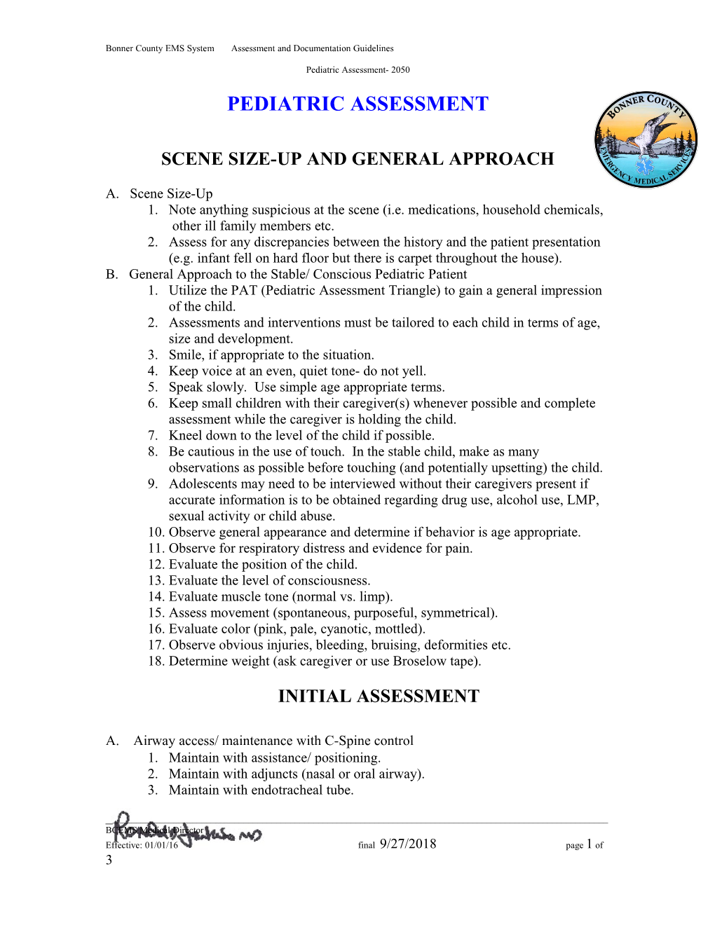 Bonner County EMS Systemassessment and Documentation Guidelines