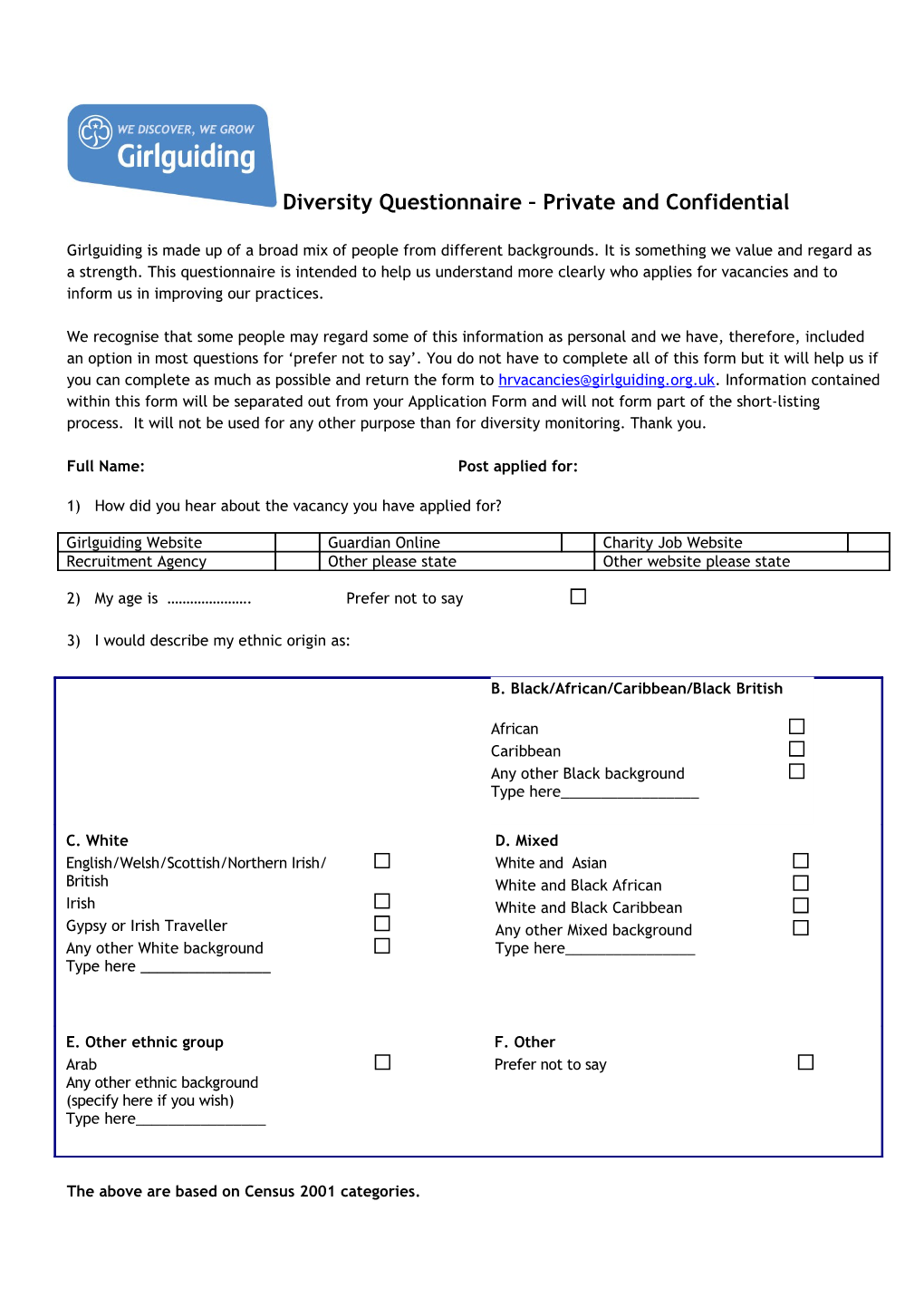 This Form Is Intended to Monitor the Effectiveness of the Equal Opportunities Policy And