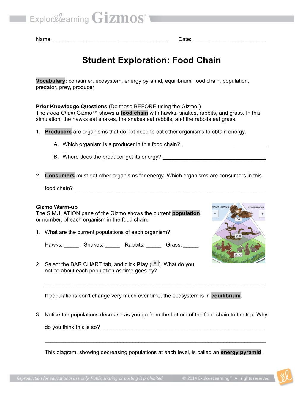 Student Exploration: Food Chain