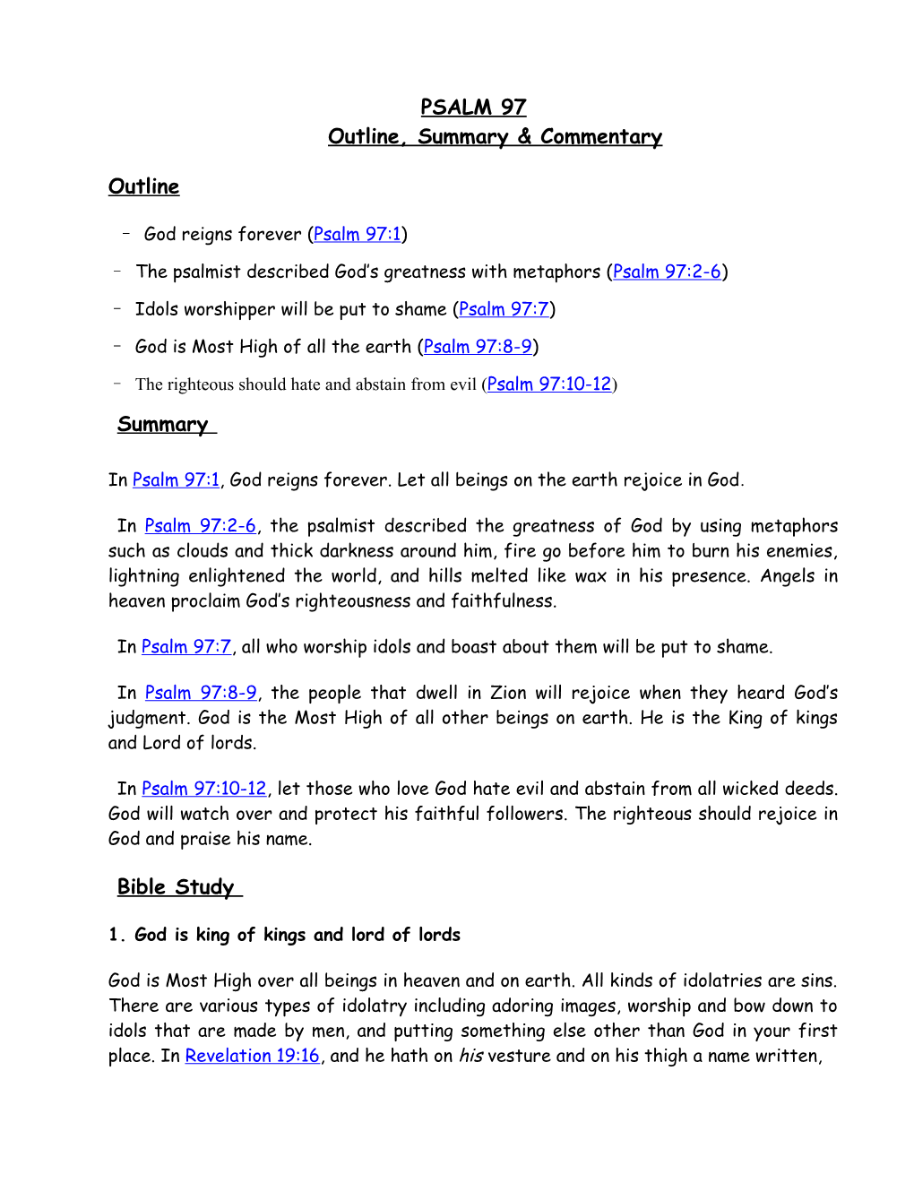 PSALM 97 Outline, Summary & Commentary