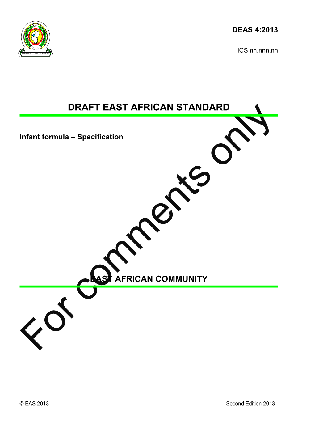 DRAFT EAST AFRICAN STANDARD Infant Formula Specification