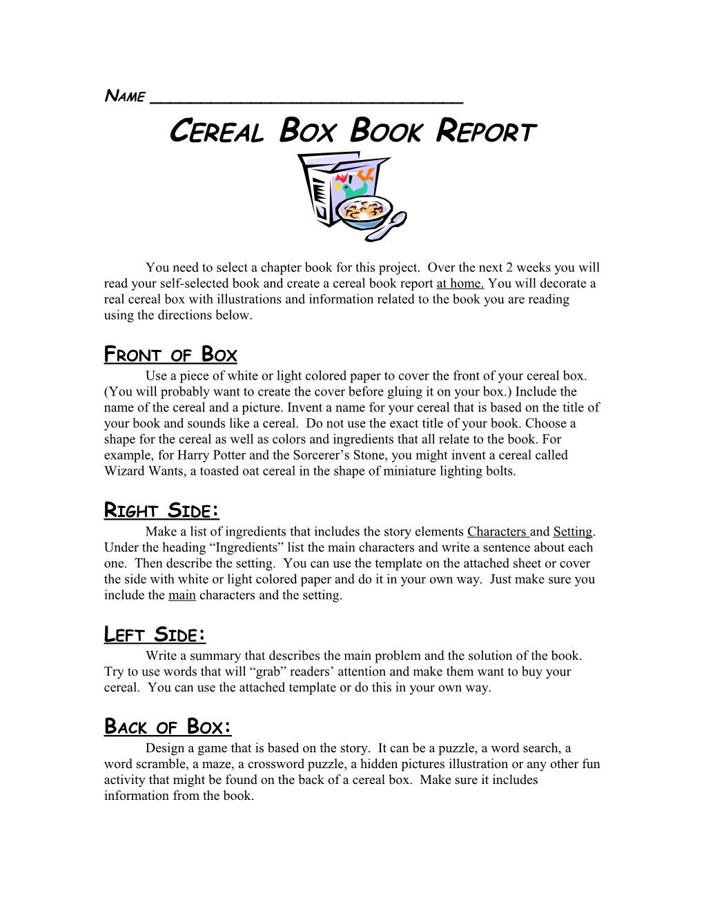 Cereal Box Book Report s5