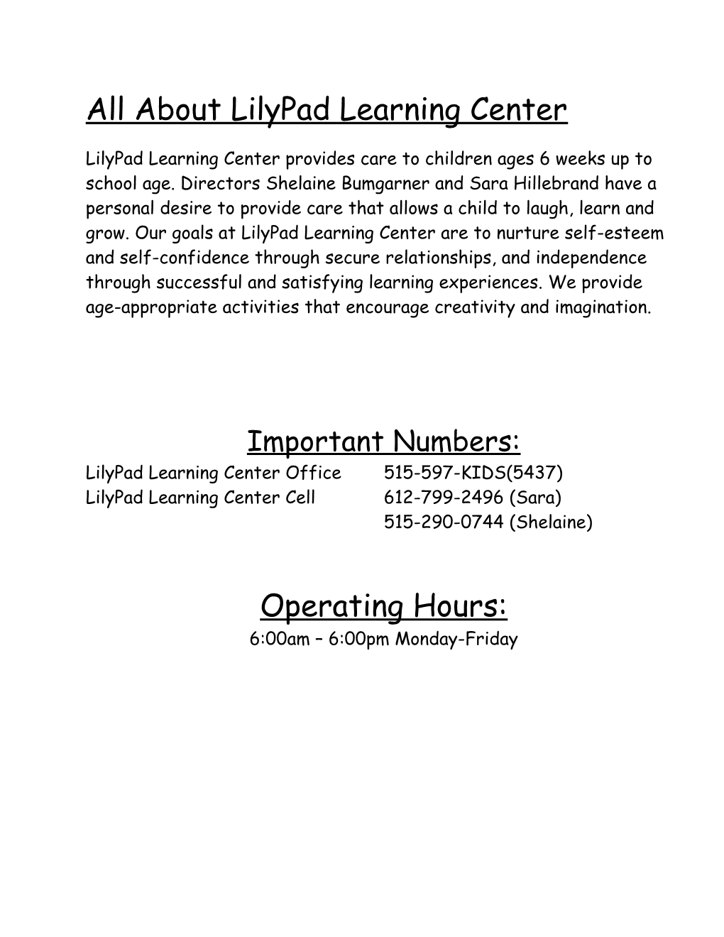All About Lilypad Learning Center