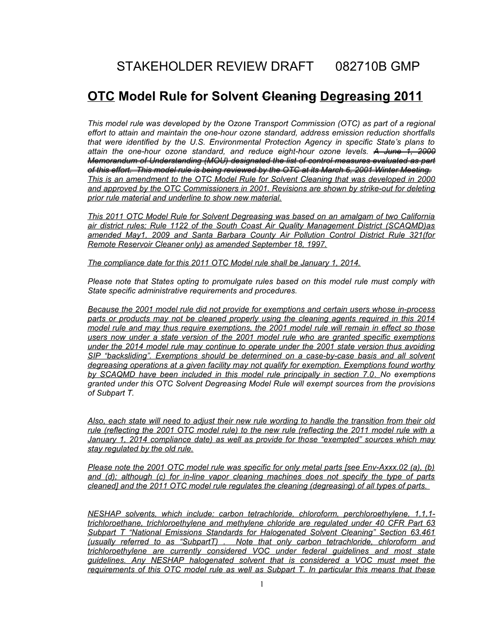 OTC Model Rule for Solvent Cleaningdegreasing 2011