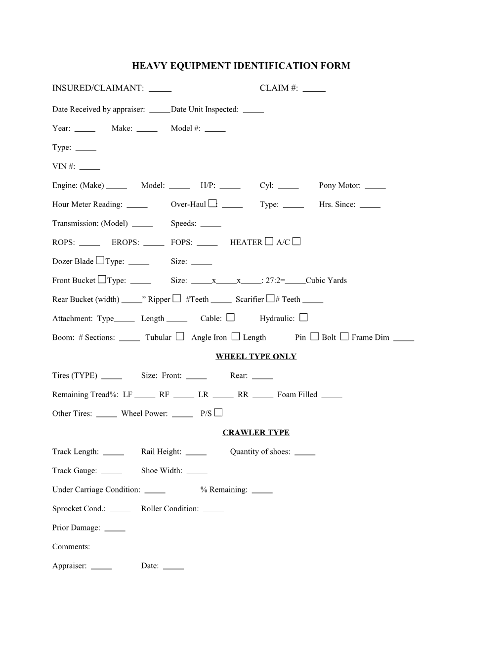 Truck Identification Form