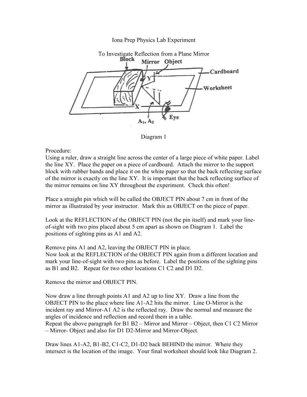 Iona Prep Physics Lab Experiment