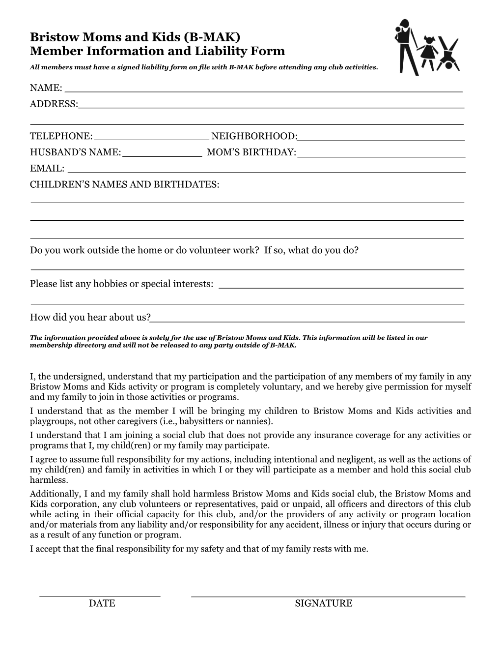 New Waiver Liability Form