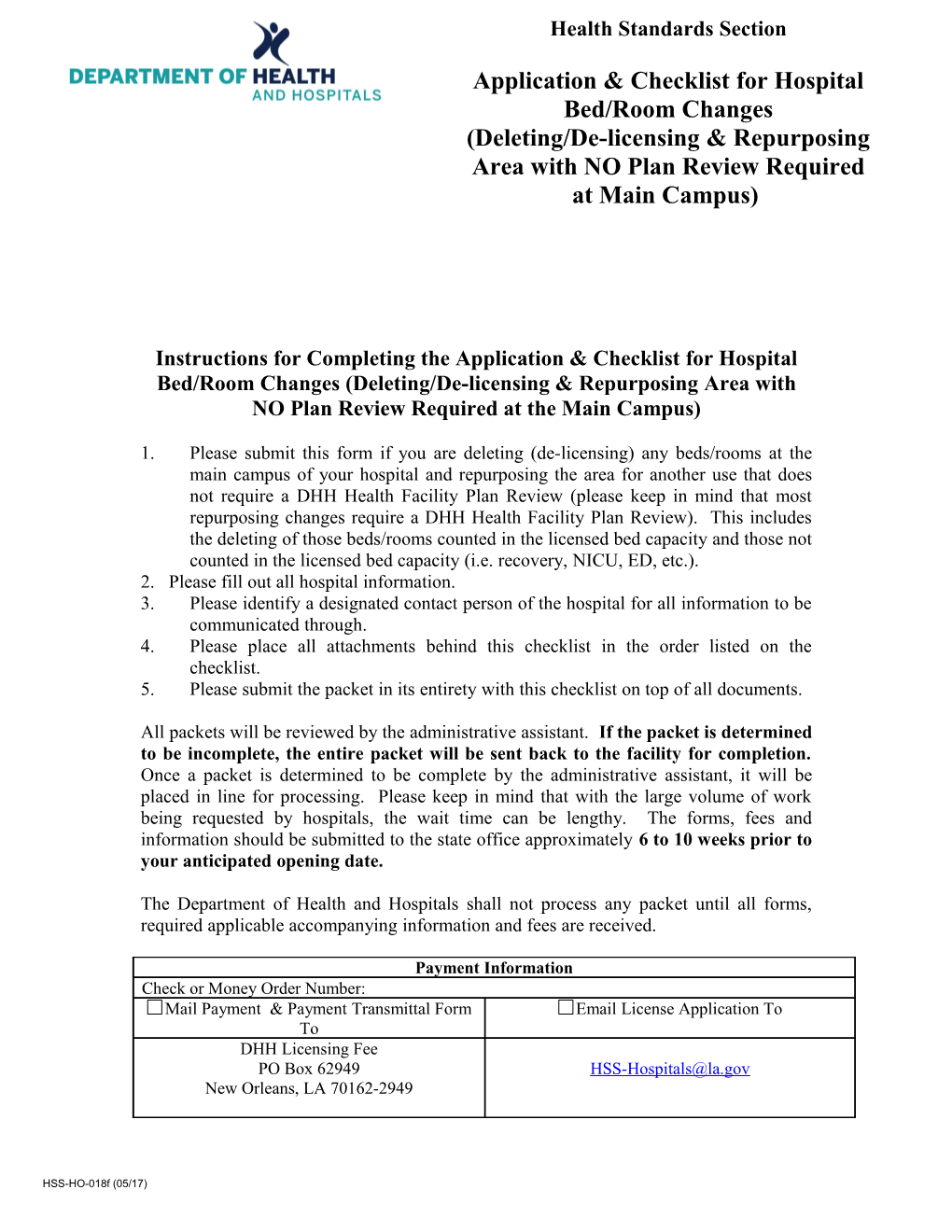 Instructions for Completing the Application & Checklist for Hospital Bed/Room Changes s1