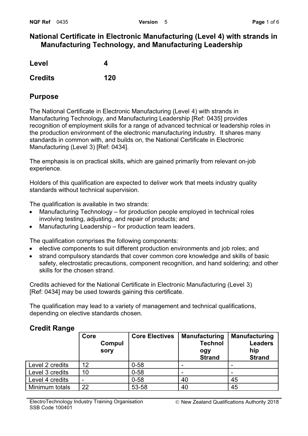 0435 National Certificate in Electronic Manufacturing (Level 4) with Strands in Manufacturing