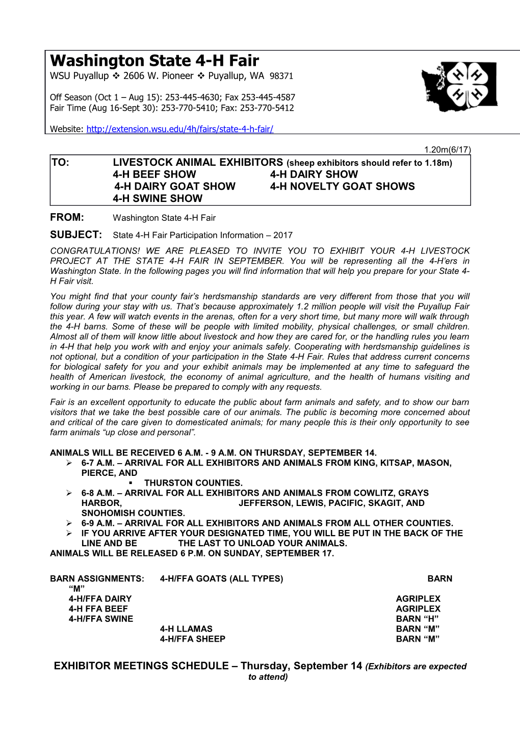 TO: LIVESTOCK ANIMAL EXHIBITORS (Sheep Exhibitors Should Refer to 1.18M)