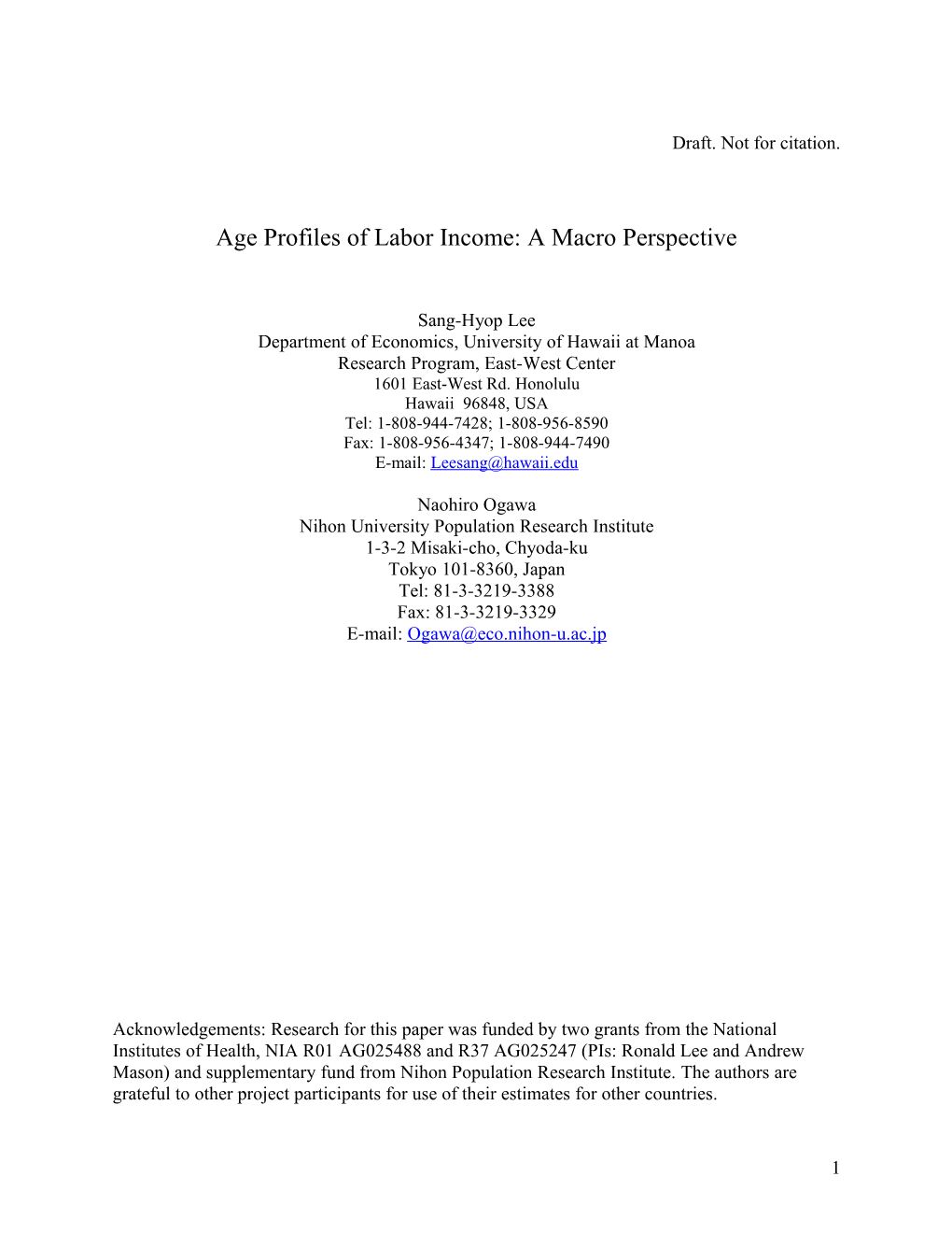 Age Profiles of Labor Income: a Macro Perspective