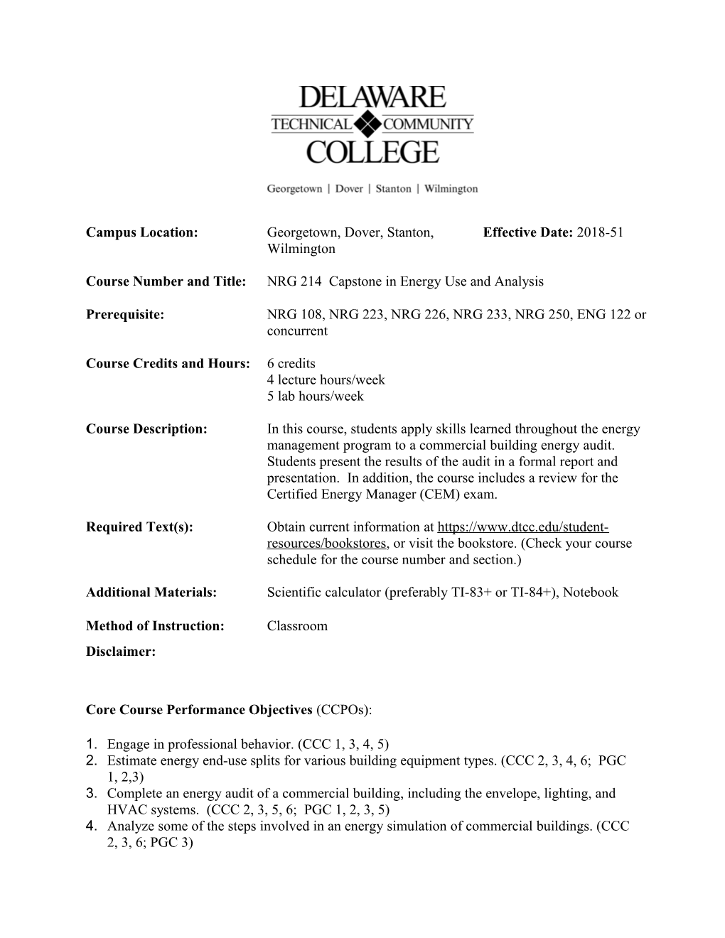 Core Course Performance Objectives (Ccpos)