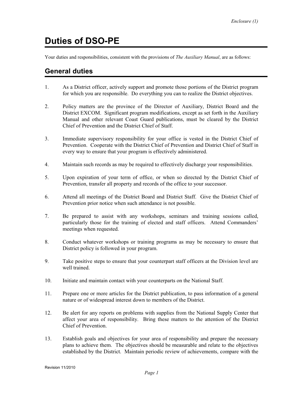 Duties of DSO-PE (Continued)Enclosure (1)