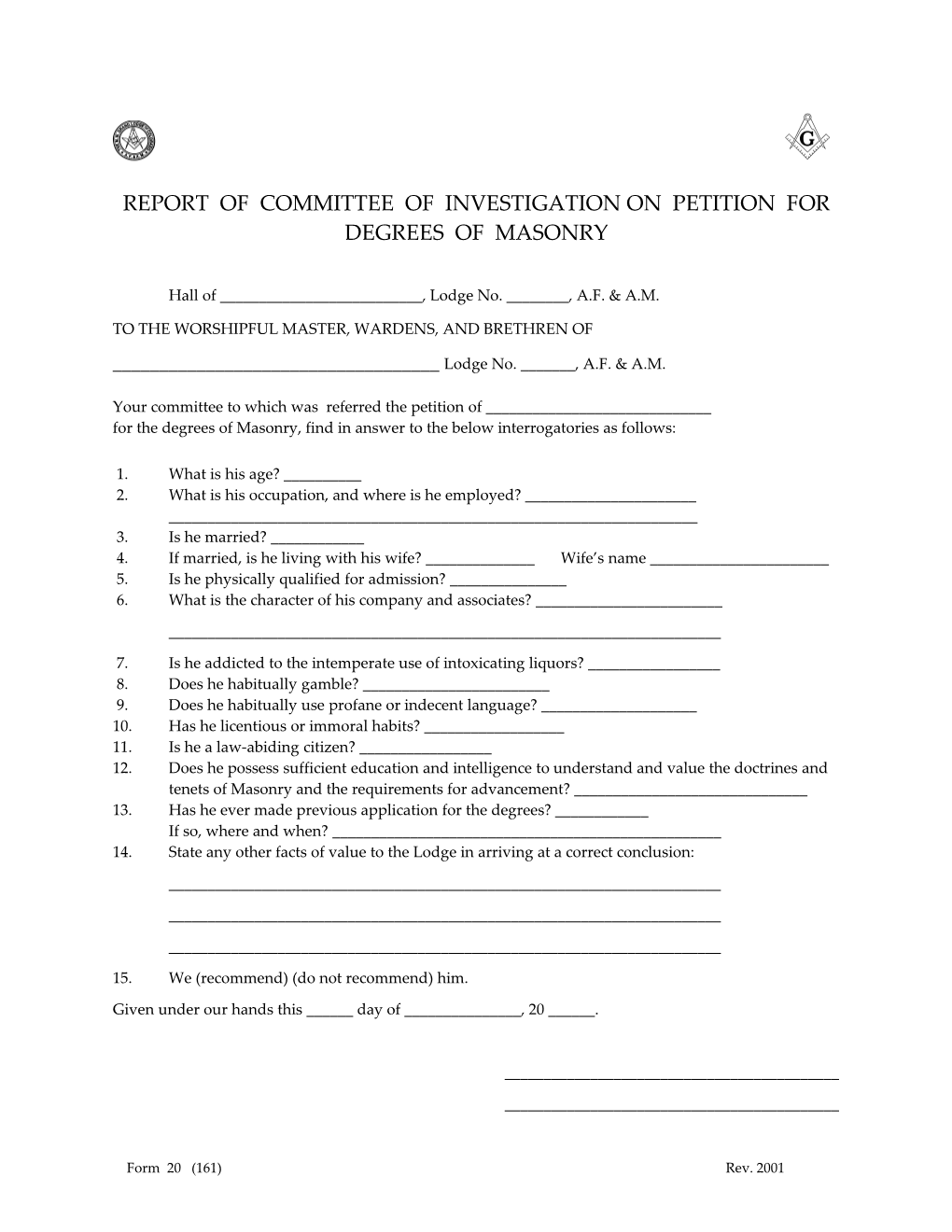 Report of Committee of Investigation on Petition For