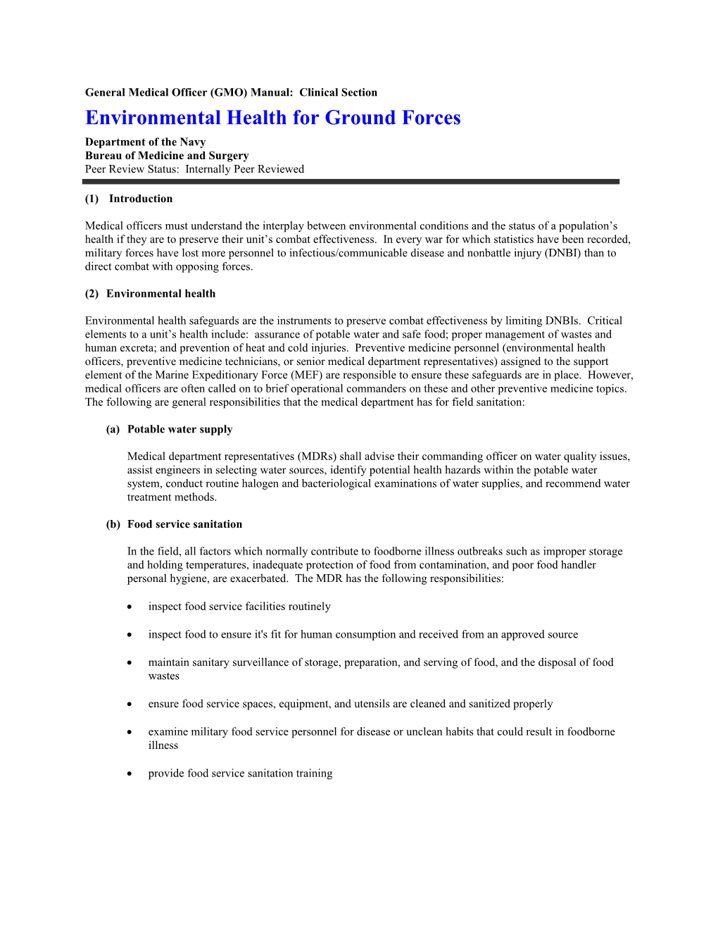Environmental Health for Ground Forces