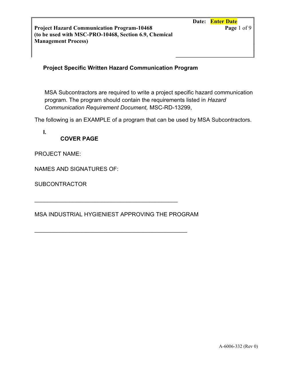 Project Specific Written Hazard Communication Program