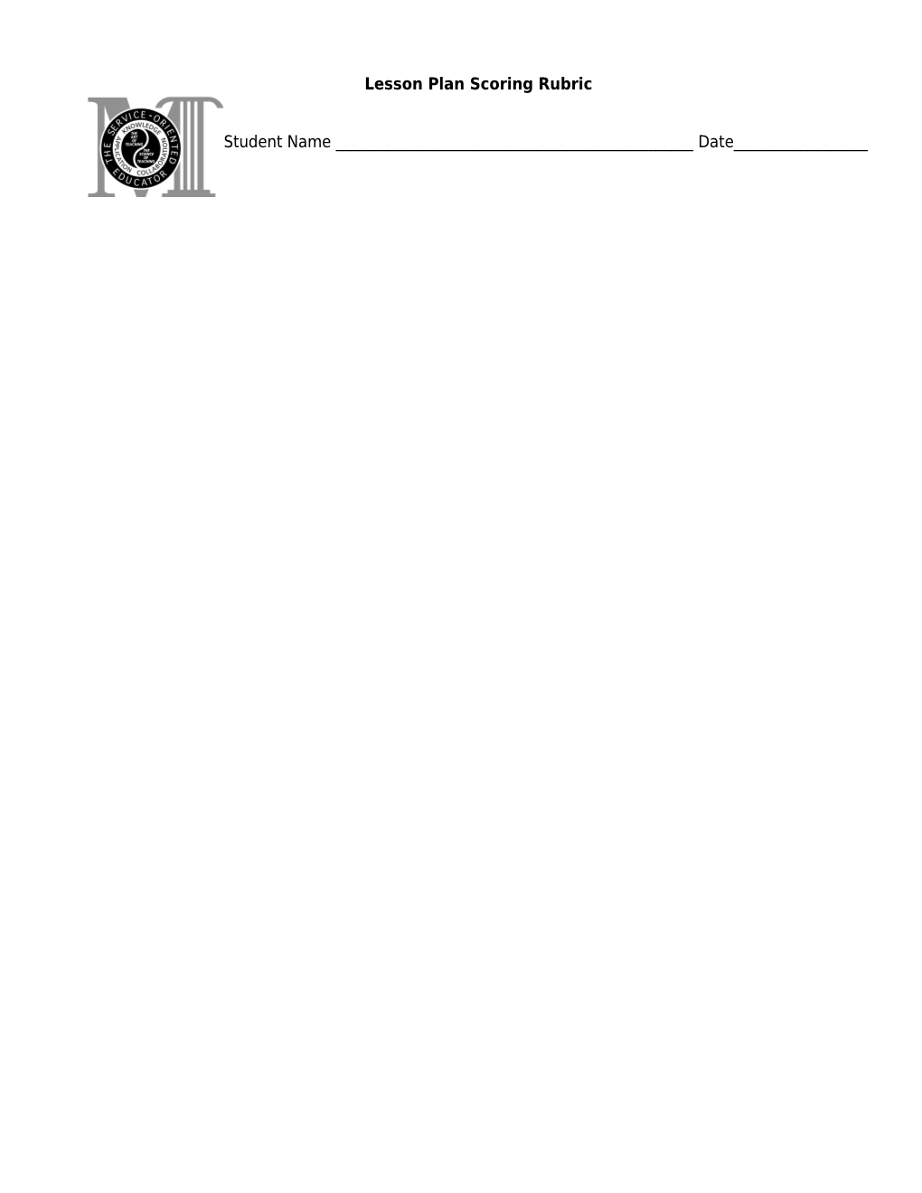 Lesson Plan Scoring Rubric