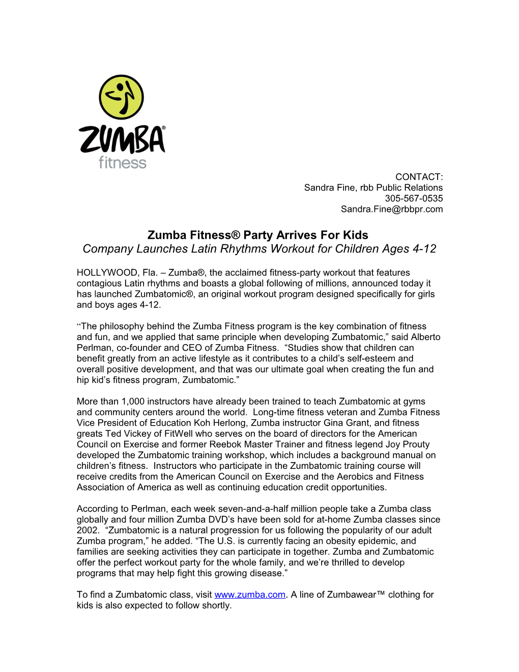 Zumba Fitness Party Arrives for Kids