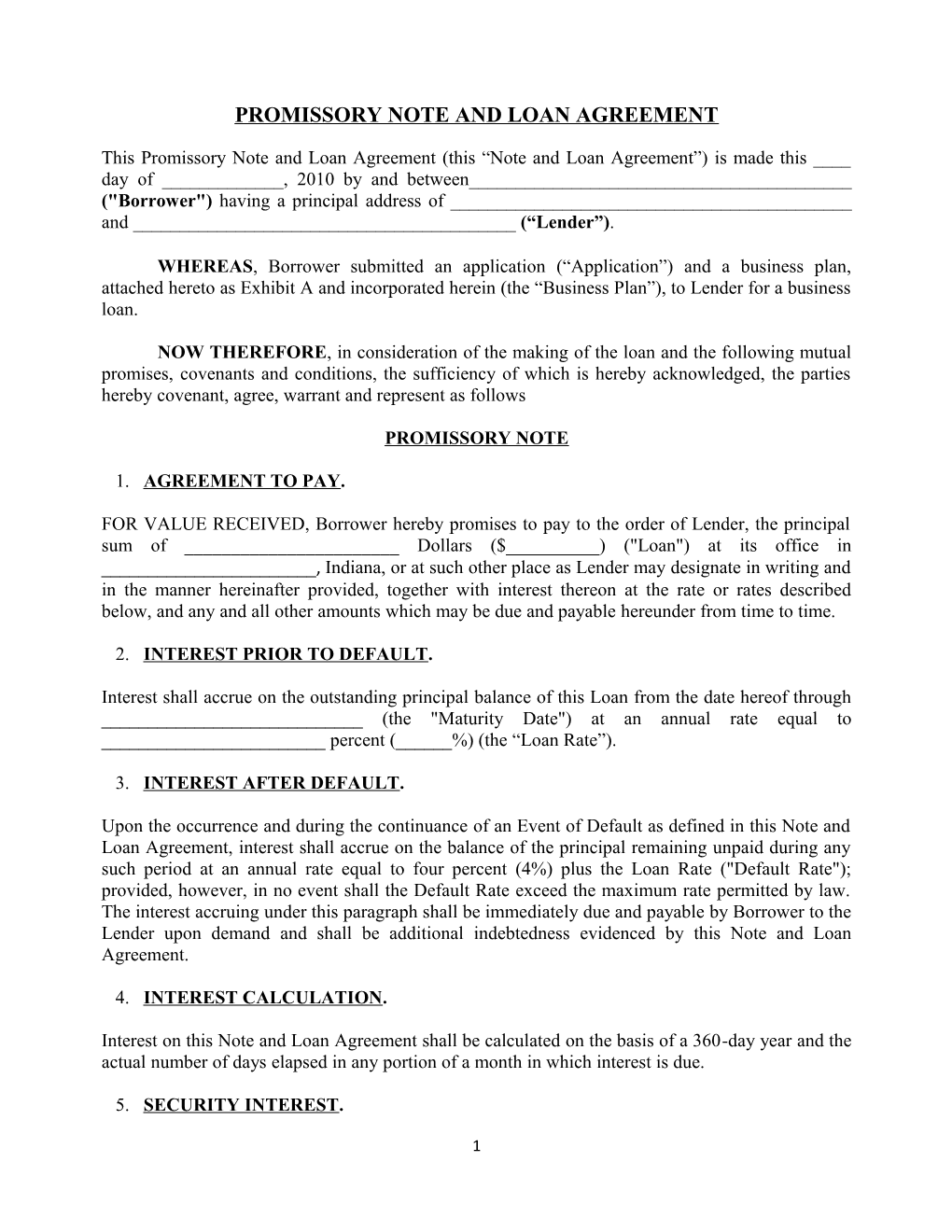 Promissory Note and Loan Agreement