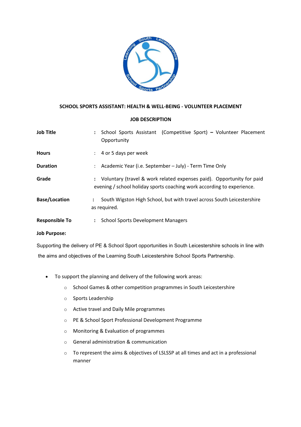 School Sports Assistant: Health & Well-Being - Volunteer Placement