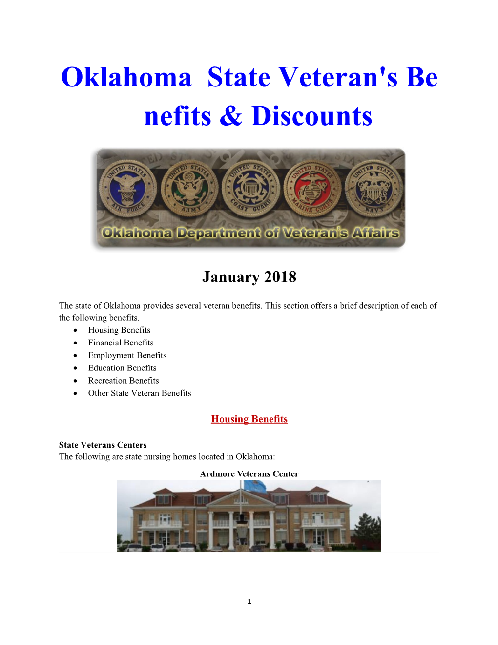 Oklahoma State Veteran's Benefits & Discounts