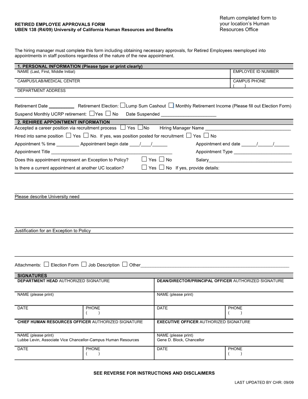Retired Employee Approvals Form