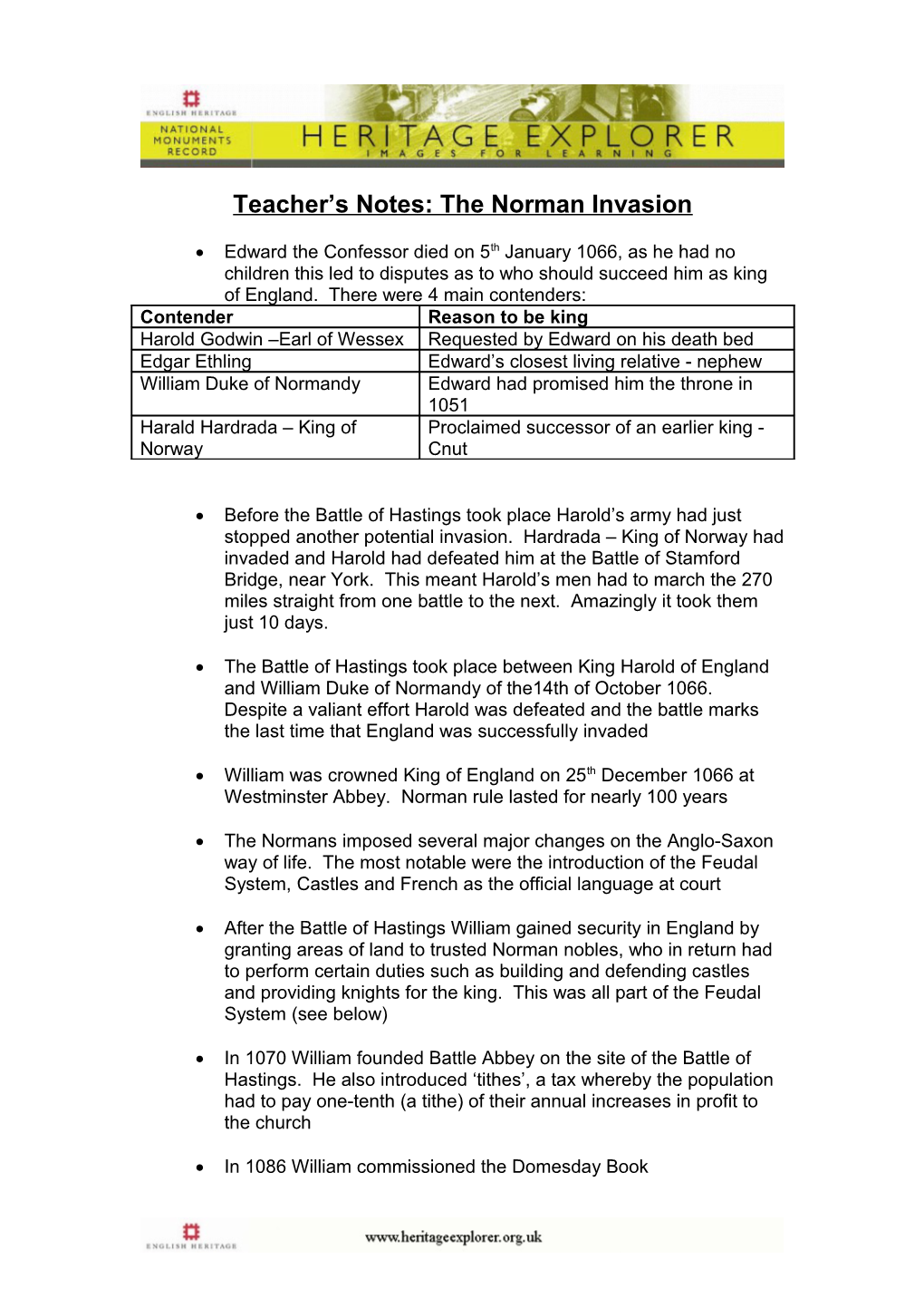 Teacher S Notes: the Norman Invasion