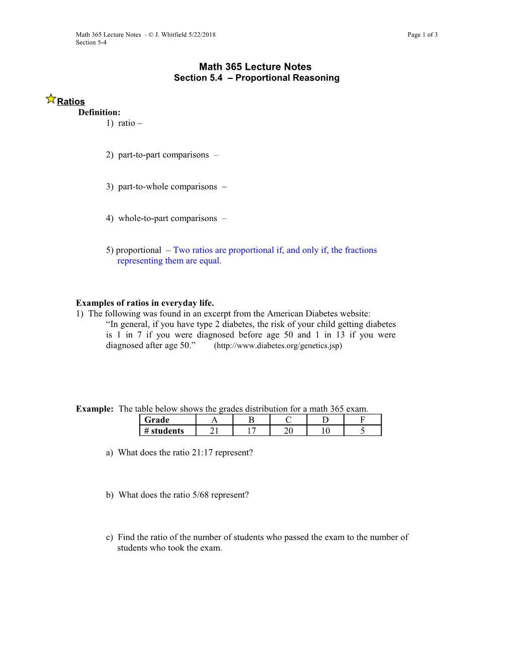 Math 365 Lecture Notes J