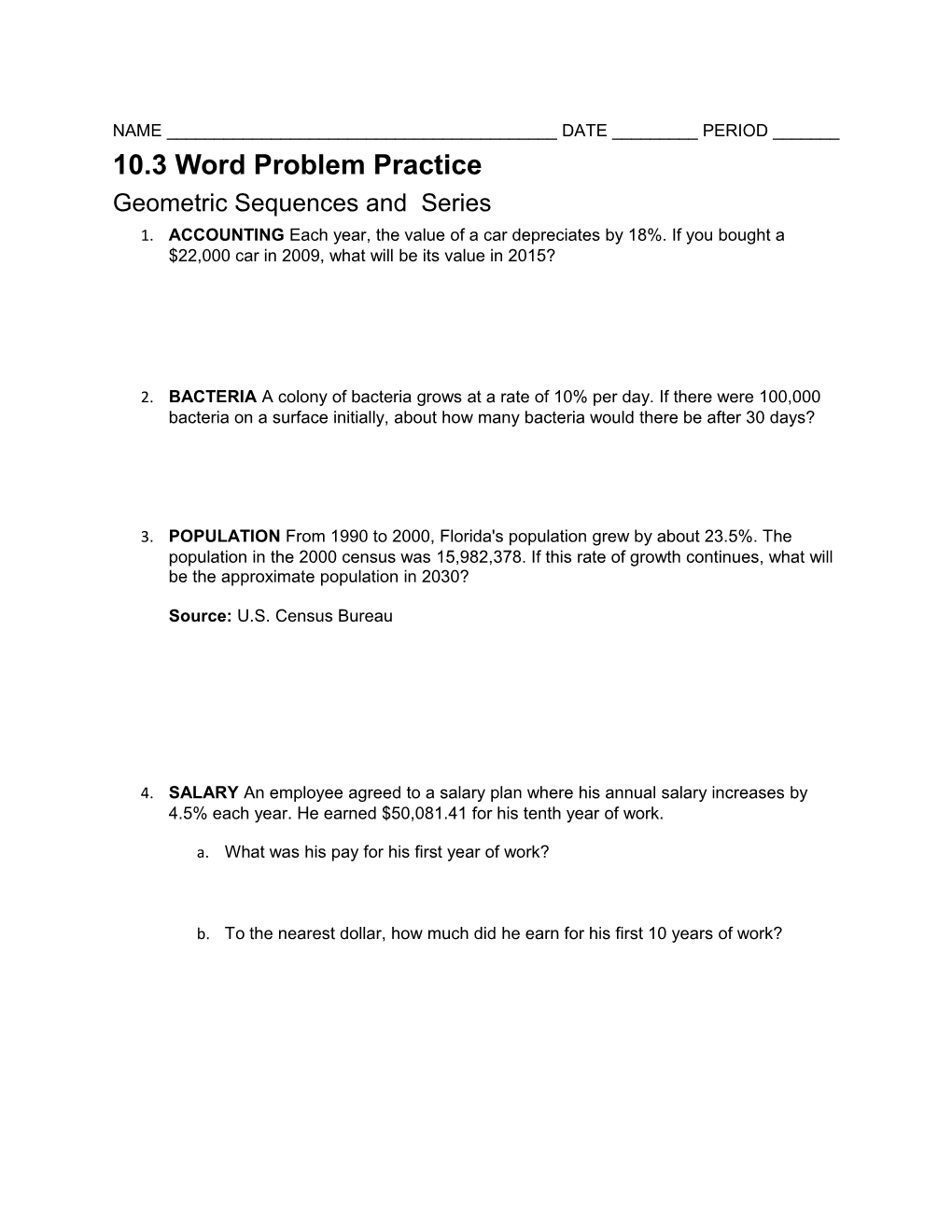 10.3 Word Problem Practice