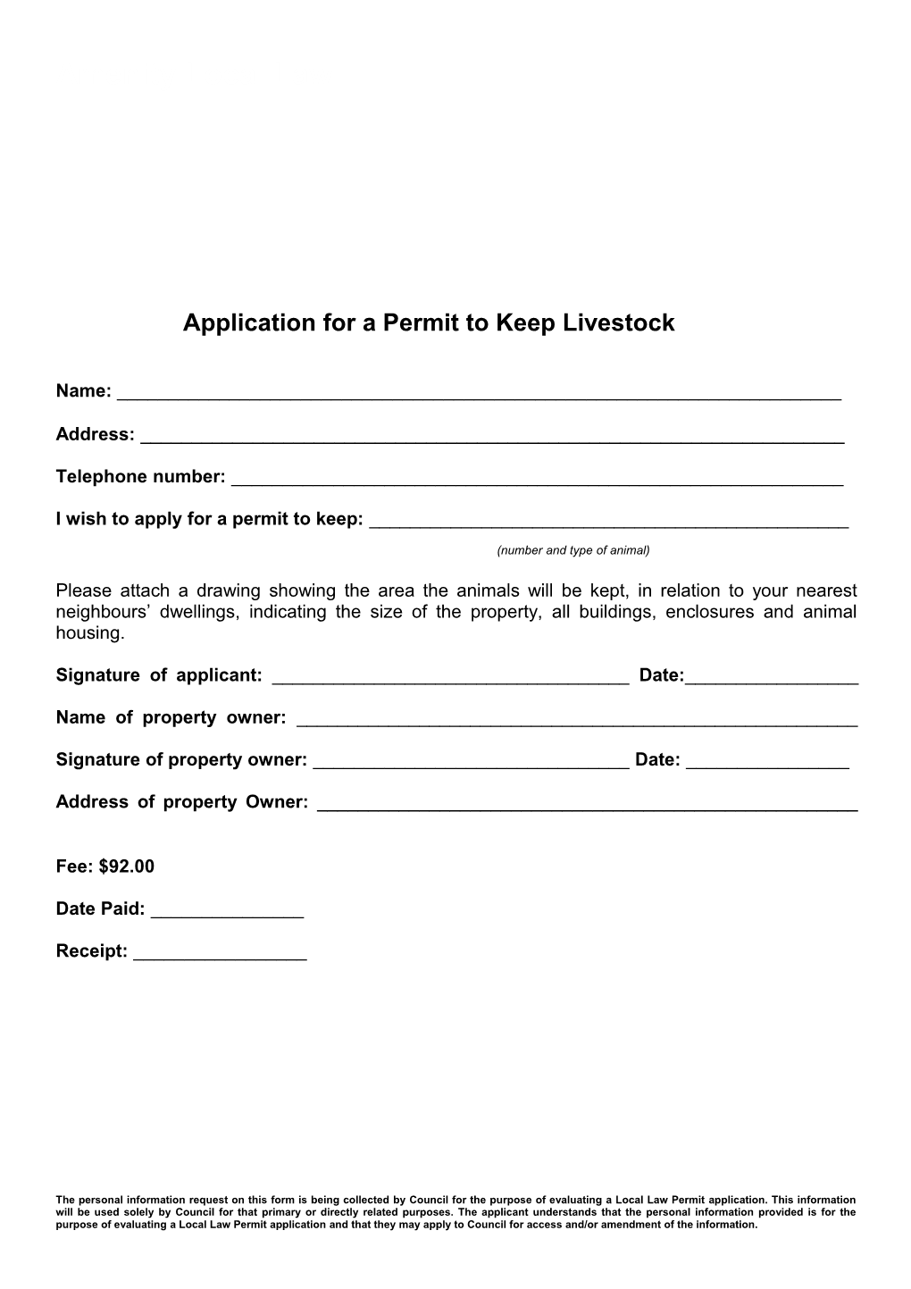 Livestock Permit Application