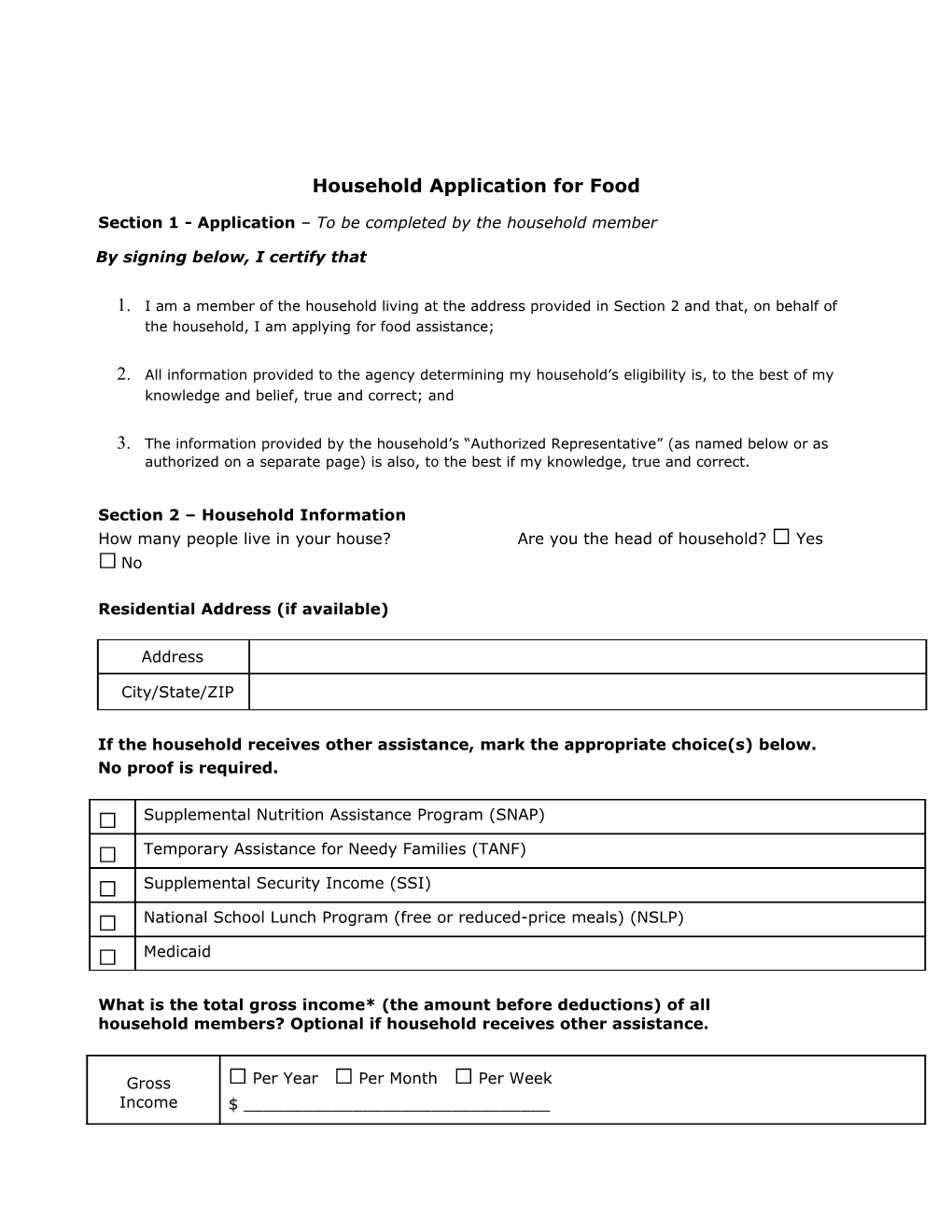 Household Application for Food