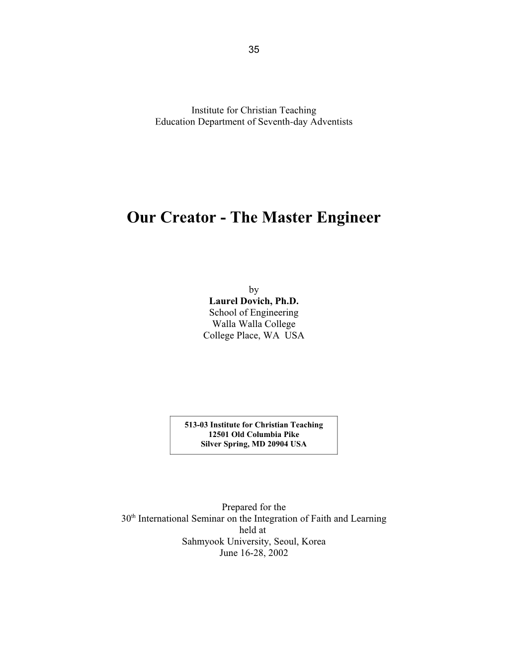 Our Creator - The Master Engineer