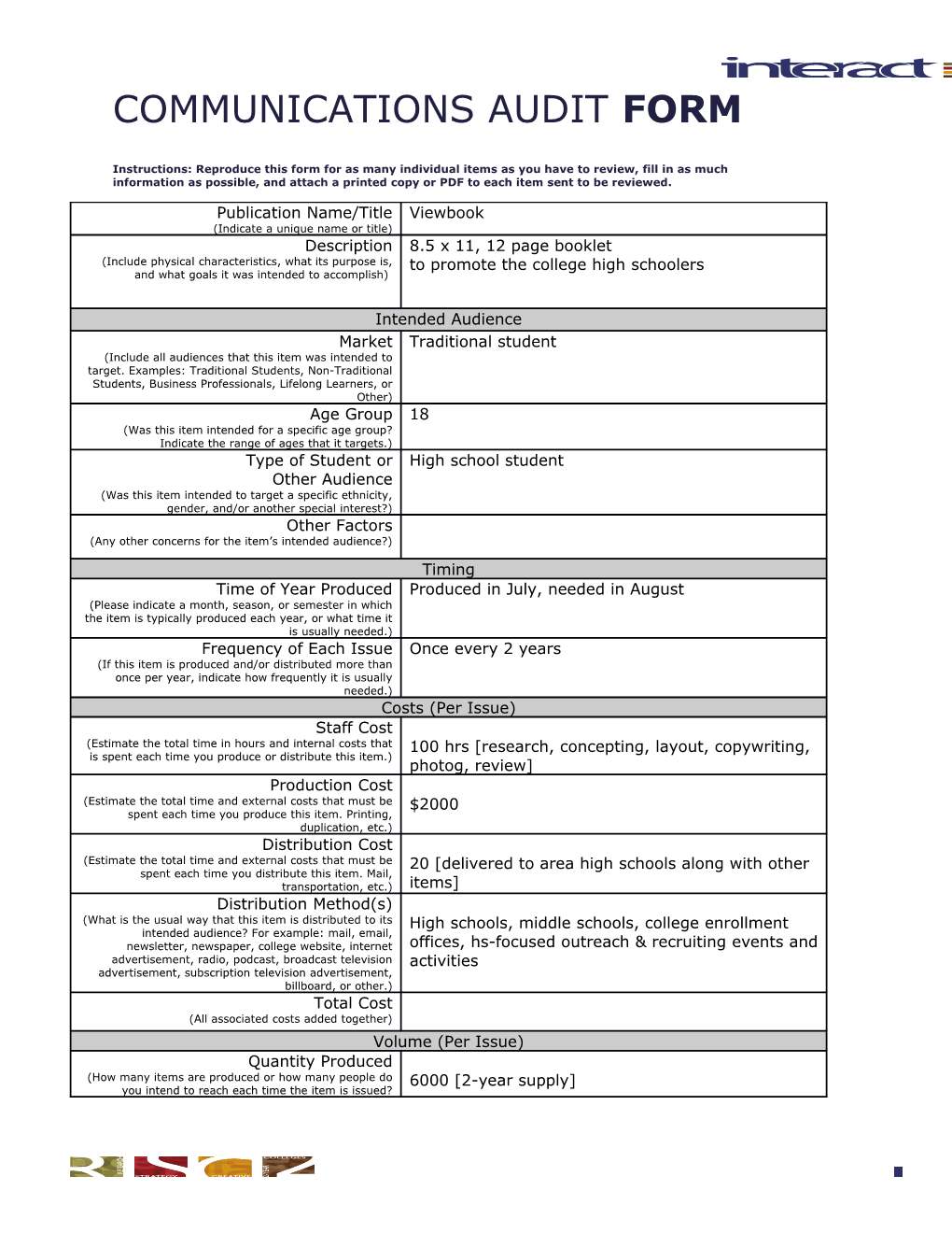 Communications Audit Form