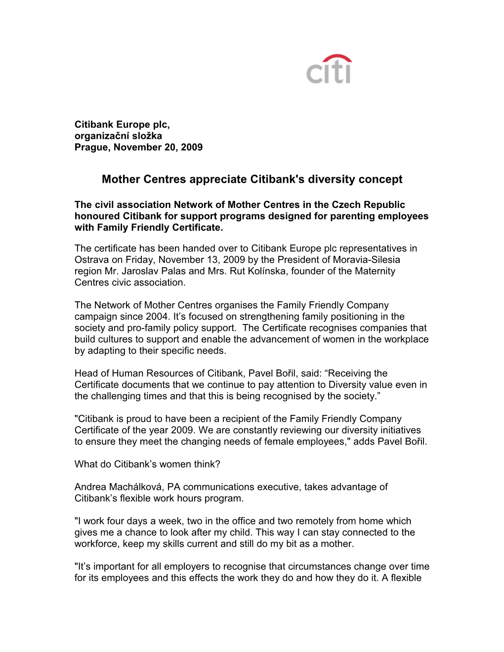 Mother Centres Appreciate Citibank's Diversity Concept