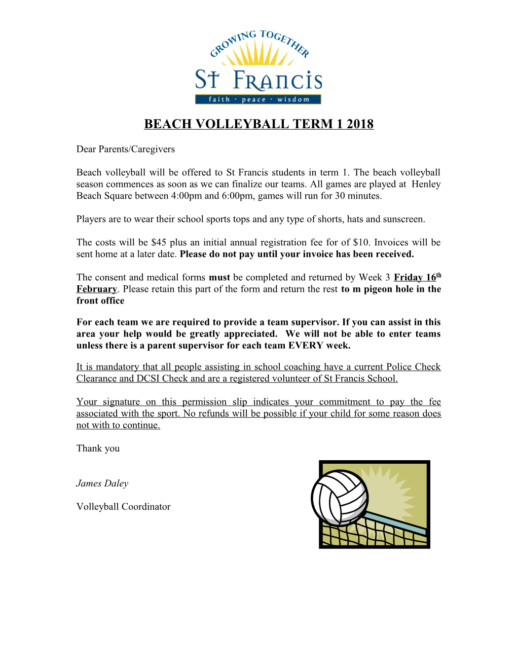 Beach Volleyball Term 1 2018