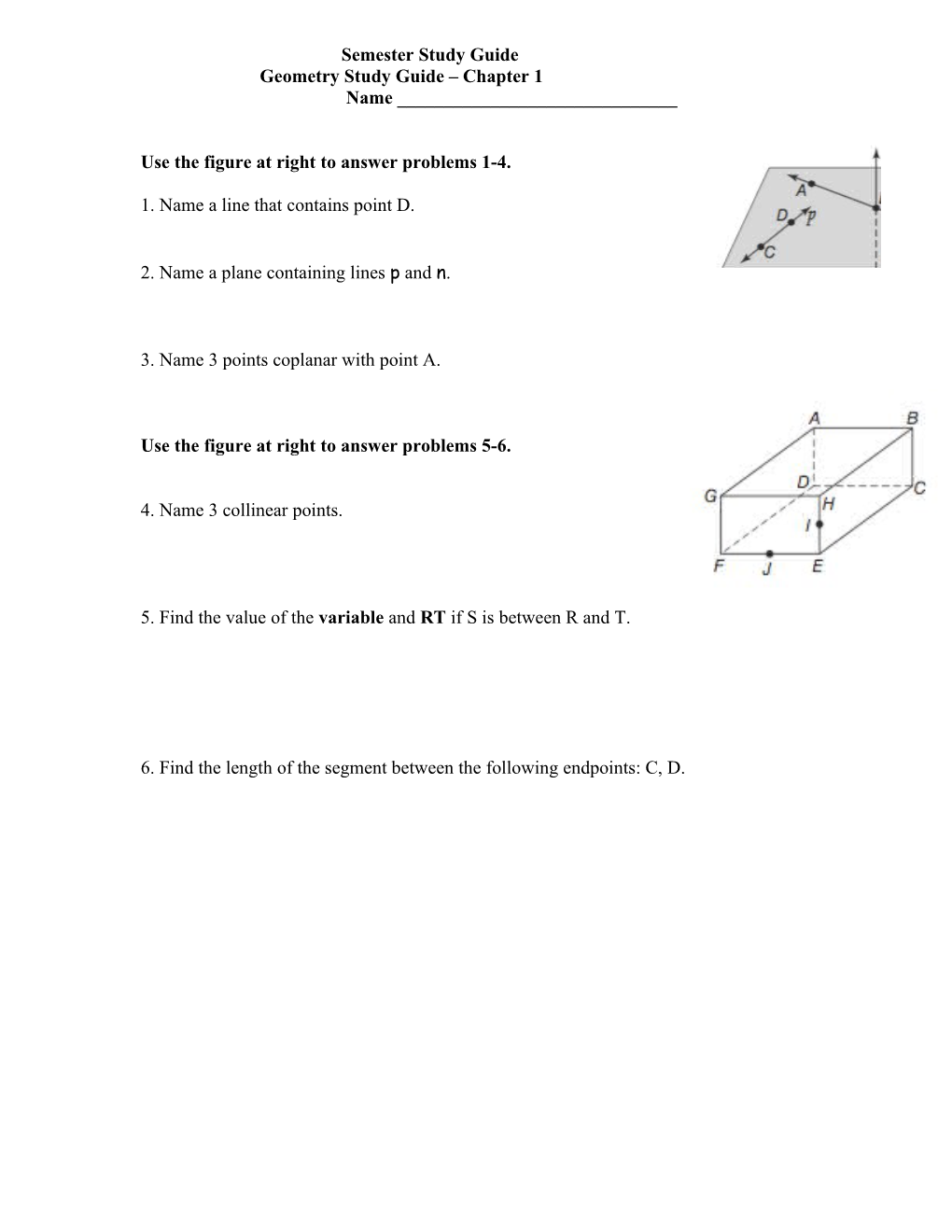 Geometry Study Guide Chapter 1