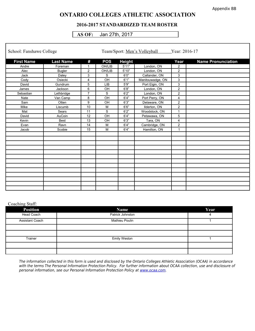 Ontario Colleges Athletic Association s16