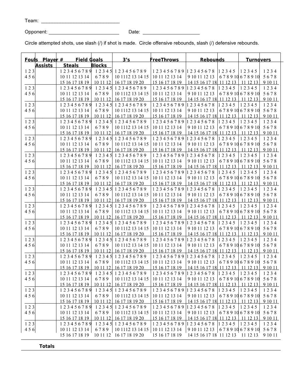 Statssheet Team: ____