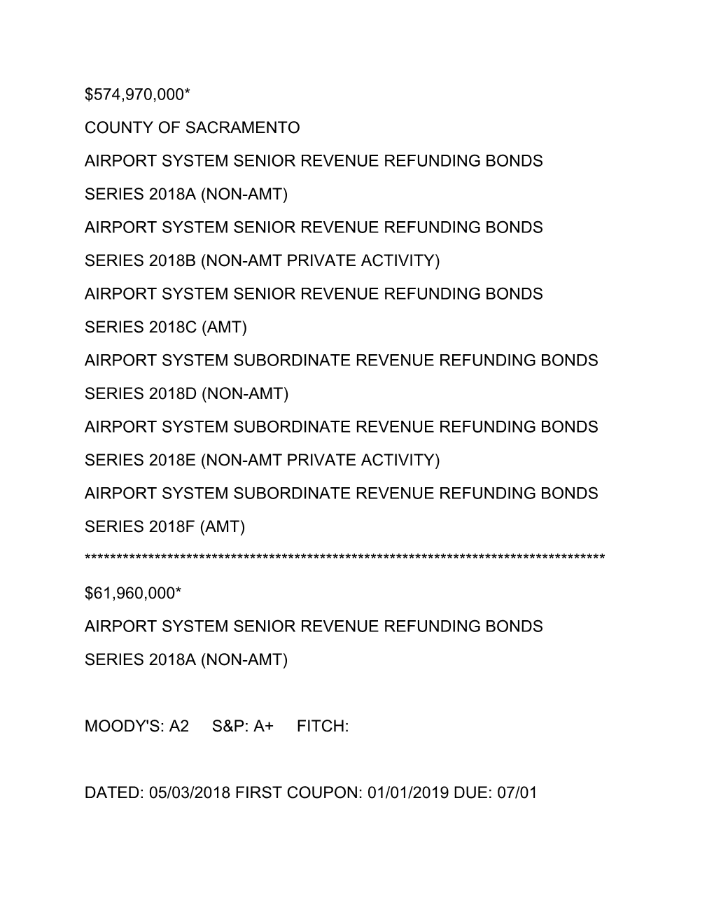 Airport System Senior Revenue Refunding Bonds