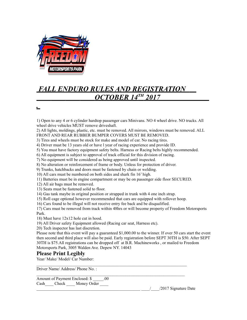 Fall Enduro Rules and Registration October 14Th 2017