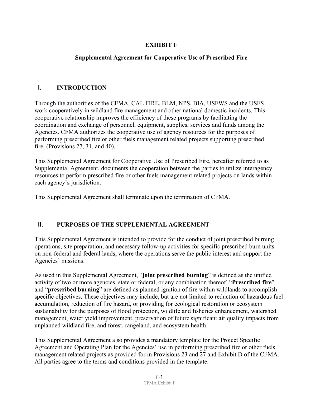 Supplemental Agreement for Cooperative Use of Prescribed Fire