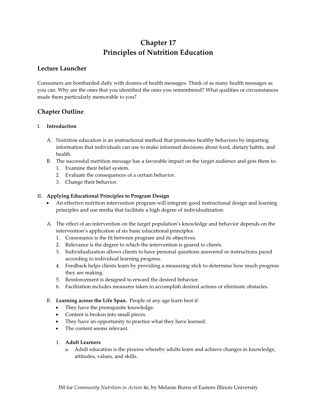 Principles of Nutrition Education