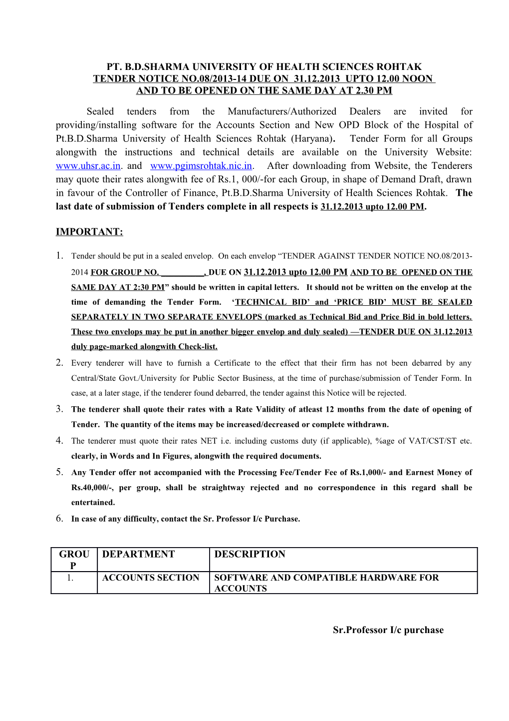 Detailed Specifications of Group Nos